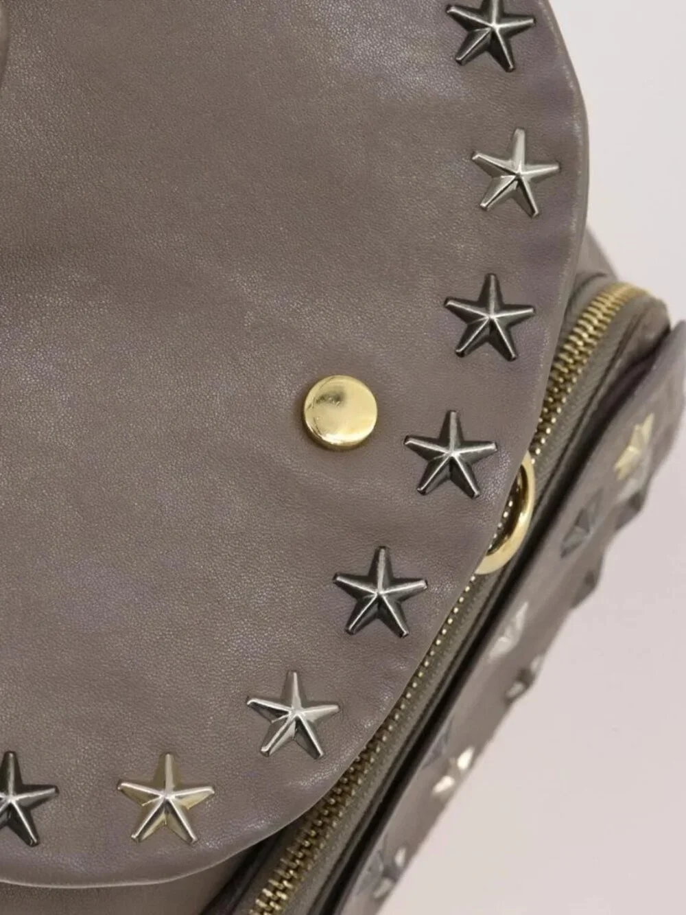 Jimmy Choo Studs Backpack Leather Beige Gold Auth BA7708 - Picture 12 of 16